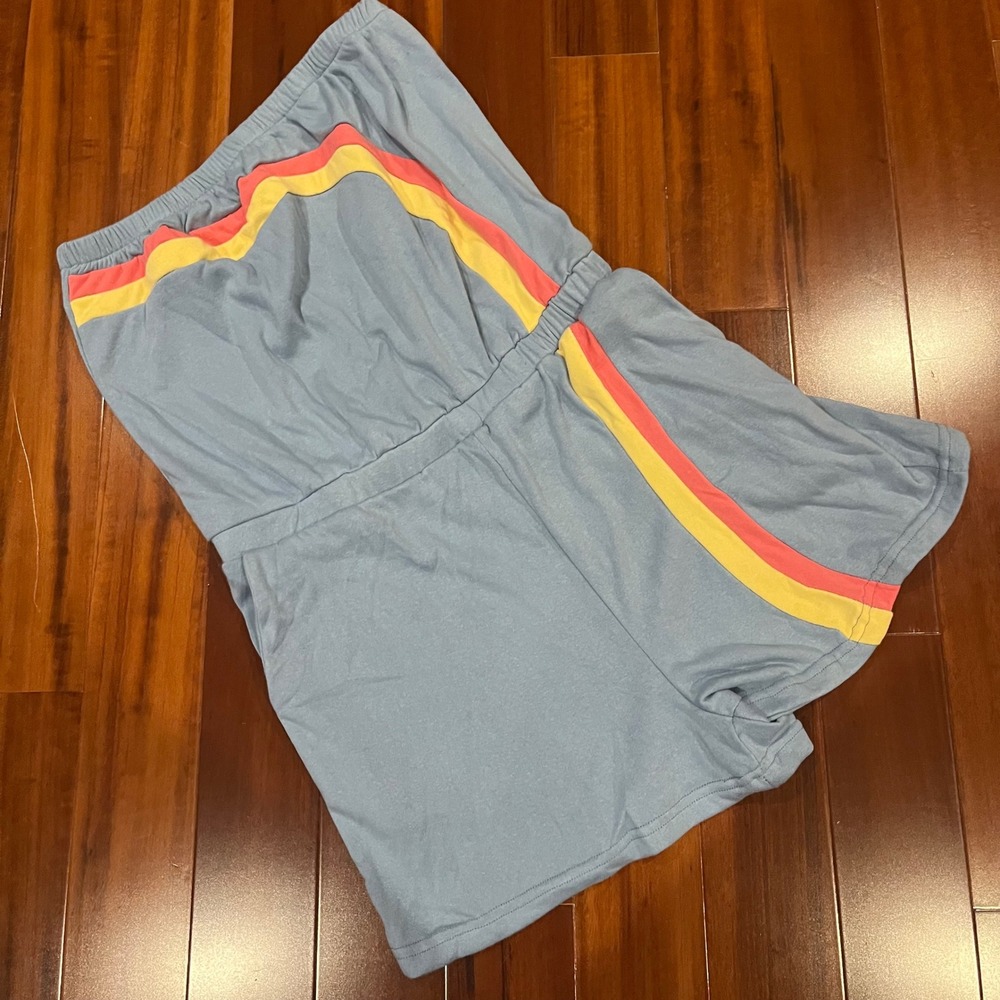 Rainbow Stripe Retro Romper Blue Pocket Knit Strapless Miss Sparkling New Large